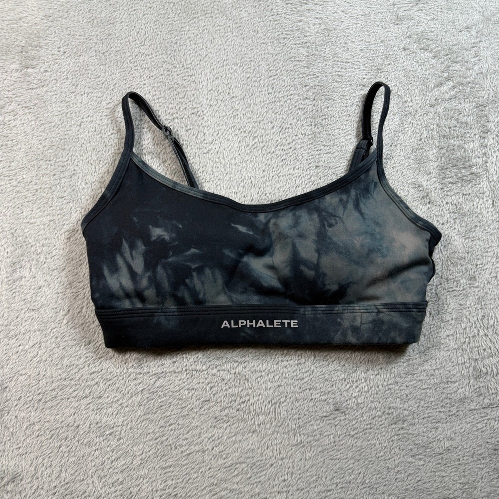 Alphalete Sports Bra Women XS Black Tie Dye Strappy Activewear